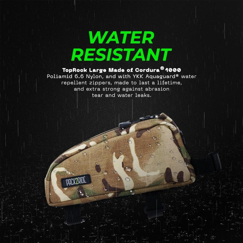 PACK2RIDE Toprock Frame Bag - Water Resistant, Durable Cordura Fabric & Bicycle Daily Essentials Holder - TopTube, Frame Storage, Bikepacking for Road, Gravel Cycling - Multicam Camo (1 L) - Image 3